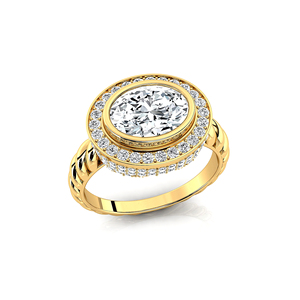 Bague solitaire en or massif 14K 18K avec diamant de laboratoire ovale de 2 carats, bijoux fins faits à la main, certifiés IGI, luxe unisexe - Product Image 1