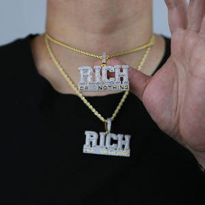 จี้รูปตัวอักษร Rich or Nothing เงินแท้ 925 ชุบทองคำสีกุหลาบ ประดับคริสตัลไมโครเพฟ สไตล์ฮิปฮอป ของขวัญสำหรับทุกเพศ - Product Image 4