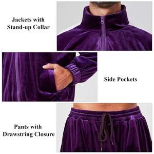 Survêtement en velours pour homme, veste athlétique à fermeture éclair intégrale, pantalon assorti, vêtements de sport d'hiver - Product Image 5