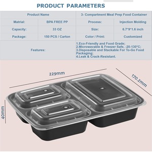 Rectangular Microwaveable Container with Lid 3-compartment,BPA Free Reusable & Recyclable Freezer Safe Microwave Safe Dishwashe - Product Image 1