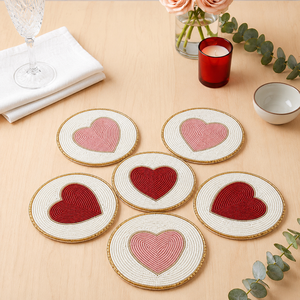 Fashion Heart Design Seed Beadwork <b>Drink</b> <b>Coaster</b> Set Handmade Decorative Coffee Table Protection Mats Home Dining Accessories - Product Image 1