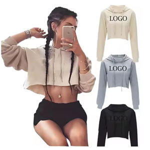 Sudadera Corta Transpirable de Mezcla de Algodón para Mujer, con Logotipo Personalizado, Felpa Francesa, Estilo Urbano, Lisa, Teñida, para Invierno - Product Image 4