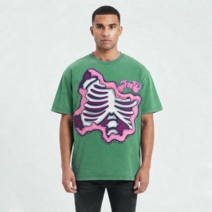 T-shirt décontracté à manches courtes imprimé 100 % coton, coupe oversize, style streetwear, motif vintage, idéal pour l'entraînement – Vente en gros - Product Image 1