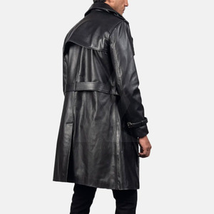 New Arrival Custom <b>Men's</b> Waterproof High Quality <b>Black</b> Leather <b>Long</b> Overcoat Made in Pakistan OEM Service - Product Image 3