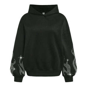 Ropa Casual para Mujer, Sudadera con Capucha de Punto con Pedrería, Antiarrugas, de Alta Calidad, Manga Larga, 100% Algodón - Product Image 3