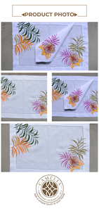 Mantel individual de lino fino con bordado de helecho tropical y hibisco, que aporta un encanto botánico vibrante y elegancia a una mesa refinada. - Product Image 2