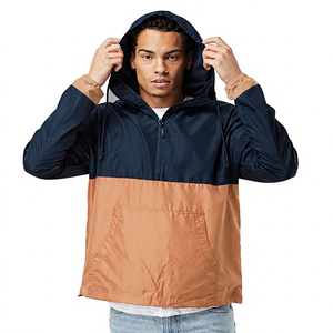Chaqueta Cortavientos con Capucha para Hombre, Diseño Color Block, Media Cremallera, Informal, para Otoño, Poliéster, Corte Regular, con Bolsillos - Product Image 1