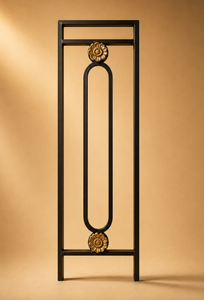 <b>Black</b> Iron And Brass Baluster with Gold Floral Medallion Oval Ring Design Contemporary <b>Stair</b> Spindle <b>Handrail</b> - Product Image 6
