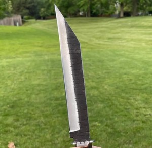 Cuchillo Seax de Grado Industrial Hecho a Mano, Hoja de Acero al Carbono, Mango de Madera, Funda de Cuero - Punta Caída, 13 pulgadas de largo total - Product Image 5