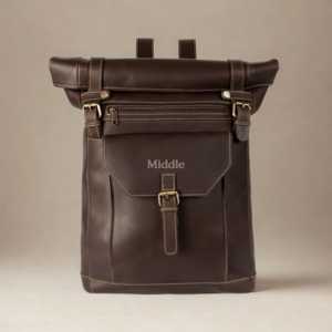 Handcrafted Genuine <b>Leather</b> Roll Top <b>Backpack</b> Authentic Cowhide <b>Leather</b> Daypack For Office Travel Business LRTB-0124 - Product Image 1