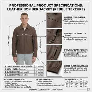 Blouson Bomber Homme Personnalisé OEM en Cuir Marron Grainé Véritable Cuir de Vachette Manteau d'Hiver Fabricant Grossiste pour Marques de Vêtements - Product Image 5