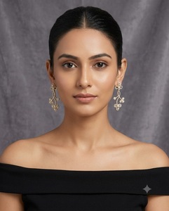 Designer Floral Branch Shaped American <b>Diamond</b> <b>Dangle</b> <b>Earrings</b> Elegant Sparkle Statement <b>Dangles</b> Unique Trendy Fashion Jewellery - Product Image 2