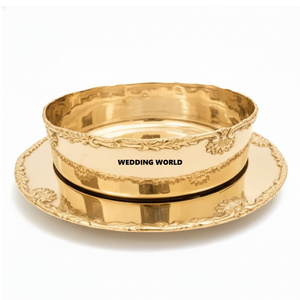 Plateau à chocolat ovale en métal avec deux bols, finition nickel brillant, décoration de table pour le Ramadan, bol à chocolat en métal de luxe - Product Image 3