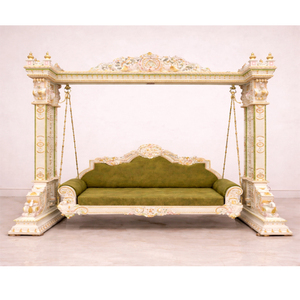 Columpio Jhula de Madera Blanca de Aspecto Premium para el Hogar, Venta al por Mayor, Estilo Grand Sankhera, Jhoola Interior con Intrincados Tallados en los Pilares, EE. UU. - Product Image 1