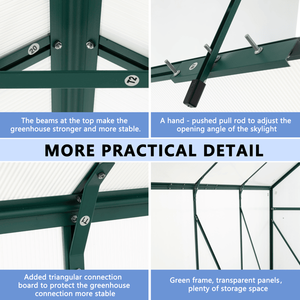 เรือนกระจกอลูมิเนียมแบบเดินเข้าได้ ขนาด 6x10 ฟุต สำหรับงานหนัก พร้อมฐานยกสูงและฐานยึด สีเขียว สำหรับสวนกลางแจ้ง ไม่สามารถรับสินค้าเองได้ - Product Image 6