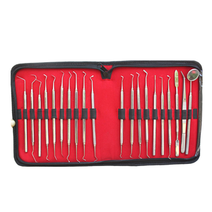 Kit de spatules de nettoyage dentaire, instruments dentaires manuels, outils chirurgicaux en acier avec étui en cuir - Product Image 1