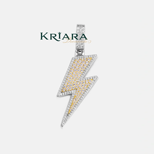 Pendentif Éclair en Argent 925 avec Diamant de Laboratoire et Bélière en Or Blanc Bicolore, Coupe Ronde Brillante, Bijou Unisexe - Product Image 1