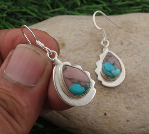 Handcrafted Sterling Silver Blue Patina Gemstone <b>Dangle</b> <b>Earrings</b> Women Natural Verdigris Artisan Style Wedding Jewelry Wholesale - Product Image 3