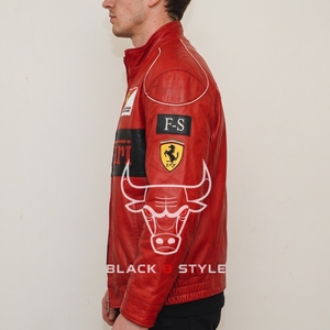 Blouson de moto en cuir rouge, style Dirndl, patchwork, zippé, brodé, pour motocross, unisexe, pour la conduite en moto, hiver et printemps - Product Image 5