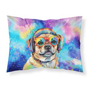 Pug Hippie Dawg ilustraciones decorativas funda de almohada ligera y súper suave fácil de cuidar funda de cojín de tamaño estándar - Product Image 1