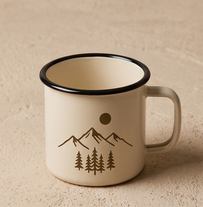 Custom Camp Mug Wilderness Nature Graphic Design Alpine Scenery Off White Enamelware Bulk B2B Manufacturer Sourcing Hub Network - Product Image 4