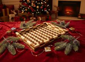Hand Crafted Wood Resin Inlay Tray | Chevron Pattern Serving <b>Coffee</b> <b>Table</b> Decor - Serving Tray - Product Image 2