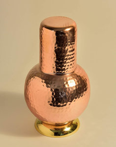 Wholesale Pure Copper Hammered Bedside <b>Water</b> Bottle Carafe Pitcher Pot Set with Glass <b>Bulk</b> - Product Image 4