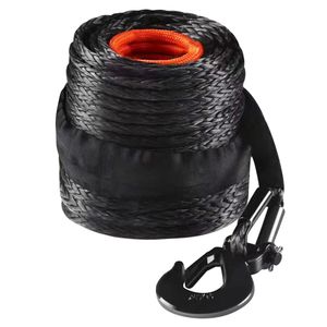 Cavo per verricello sintetico da 3/8 di pollice x 85 piedi, capacità di carico 26.500 libbre, con manicotto protettivo + gancio per verricello forgiato, fune per verricello da 12.000 libbre - Product Image 1