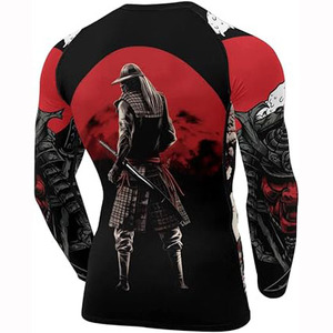 Heat-Transfer Printed Spandex/Polyester Long Sleeve 180g <b>Compression</b> Breathable Eco-Friendly Rash Guard <b>Men</b> BJJ MMA Gym Surfing - Product Image 2