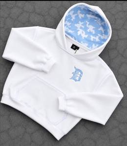 Sweat-shirt à capuche blanc pour homme avec doublure camouflage bleue, logo brodé, poche avant, vêtement décontracté d'automne, coupe classique - Product Image 1