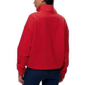 <b>Women's</b> Oversized <b>Quarter</b> <b>Zip</b> Sweatshirt Solid Color Drop-Shoulder Stand Collar Cotton Knitted Breathable Front Logo Autumn Wear - Product Image 6