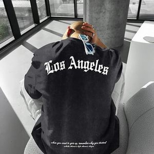T-shirt graphique oversize pour homme, style streetwear vintage Los Angeles, délavé à l'acide, coupe ample, en coton décontracté - Product Image 4