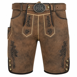 Shorts Lederhosen traditionnels allemands pour hommes en cuir véritable brodé, style moderne et léger en daim - Product Image 6