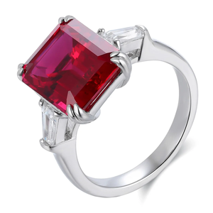 Ruby <b>Emerald</b> Cut Gemstone <b>Ring</b> 925 <b>Silver</b> Prong Setting Classic Women's Engagement <b>Ring</b> - Product Image 3