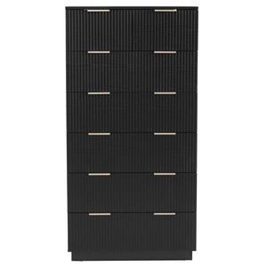 Comò Nero in Pannello a Densità Media (PDM) con Motivo Ondulato, 72x41x114 cm, Sei Livelli, Sette Cassetti - Product Image 2