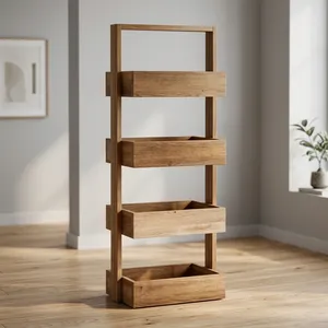 Étagère de rangement 4 niveaux en bois de manguier massif, support autoportant minimaliste, organisateur gain de place pour salle de bain, porte-serviettes en bois - Product Image 4