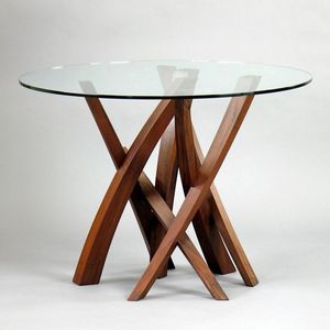 Mesa Auxiliar Redonda con Tapa de Fibra de Vidrio y Pedestal de Madera, Mesa de Centro Moderna para Sala de Estar, Mesa para Regalo de Inauguración de Casa - Product Image 6