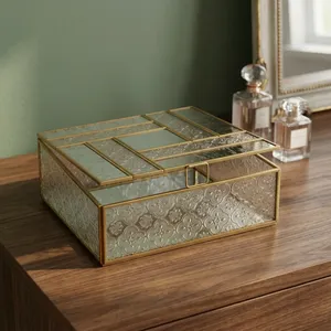 Artisan Design B982 <b>Jewelry</b> Organizer Box with Metal Frame and <b>Mirror</b> Lid <b>Storage</b> for <b>Jewelry</b> Vanity Decor From Uttar Pradesh - Product Image 1