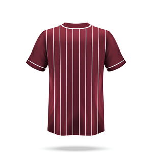Camiseta de Béisbol Color Granate de Primera Calidad para Hombre, Manga Corta, Cuello en V con Botones, Diseño a Rayas, Tejido Transpirable de Poliéster, Ropa para Adultos - Product Image 2