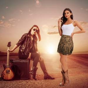 Jupe en cuir de vachette à taille élastique, style mode urbaine, personnalisable selon votre propre design, pour femme, en vente - Product Image 4