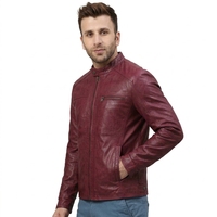Blouson d'hiver pour homme en cuir véritable, imperméable, léger, avec fermeture éclair, couleur unie, style streetwear et motard, col montant, design personnalisé