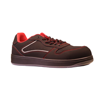 Chaussures de sécurité basses AOXIANG confortables à embout d'acier pour la construction, en cuir microfibre noir, semelle intermédiaire injectée, semelle extérieure.
