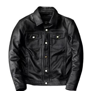 Veste de camionneur en cuir véritable noir pour homme, style vintage Cafe Racer - Product Image 1