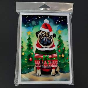 Whimsical A7 Size 5x7 Blank <b>Note</b> <b>Cards</b> Pack of 8 Christmas <b>Greeting</b> <b>Cards</b> with Envelopes for Pug Lovers - Product Image 3