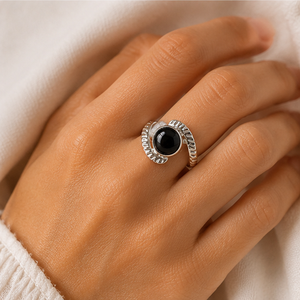 Natural Black Onyx Cabochon <b>925</b> <b>Silver</b> <b>Ring</b> | Artisan Handmade Statement <b>Ring</b> - Product Image 2