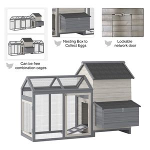 Grande scatola di nidificazione grigia a doppia corsa in legno pollaio e conigliera per cortile pollaio per polli e conigli - Product Image 5