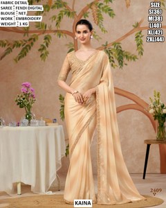 Kaina pour Saree Imprimé Numérique avec Broderie pour Femme, Coupe Classique, Longueur au Sol, Style Élégant, Anti-humidité, Infroissable - Product Image 1