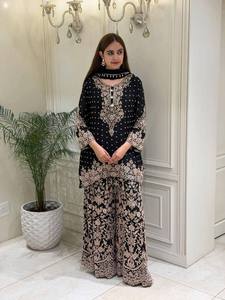 Conjunto de Salwar Kameez Negro Bordado para Mujer, Estilo Pakistaní e Indio, Traje de Fiesta y Boda con Dupatta - Product Image 1