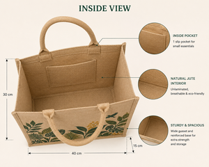 Sac fourre-tout en jute grande taille à motif floral avec poignée d'épaule, idéal pour la plage, les mariages, les expositions et les courses - Product Image 5