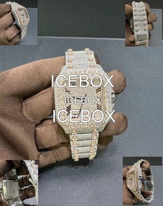 Montre Moissanite Carrée Sertie de Pierres avec Cadran en Verre, Bracelet en Acier Inoxydable avec Fermoir Moissanite, Résistance à l'Eau 10 Bar, Style Hip Hop - Product Image 5